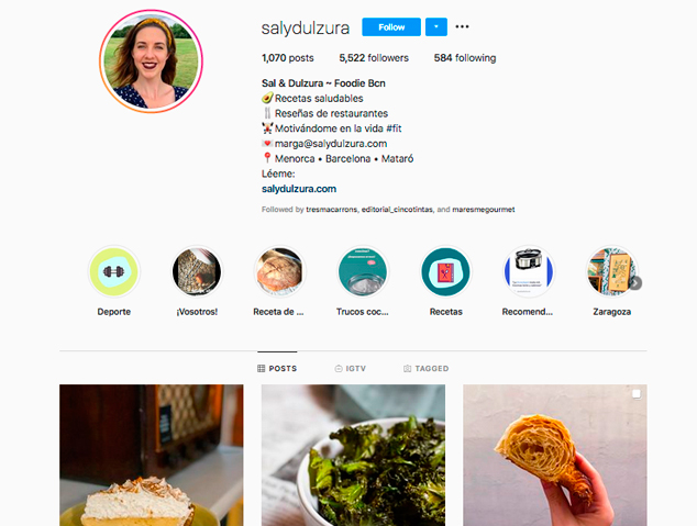 Perfil d'Instagram de la @salydulzura